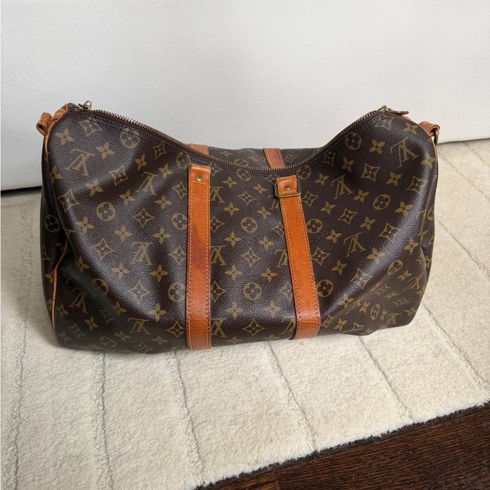 Louis Vuitton Brown Monogram Travel Duffel with Leather Straps